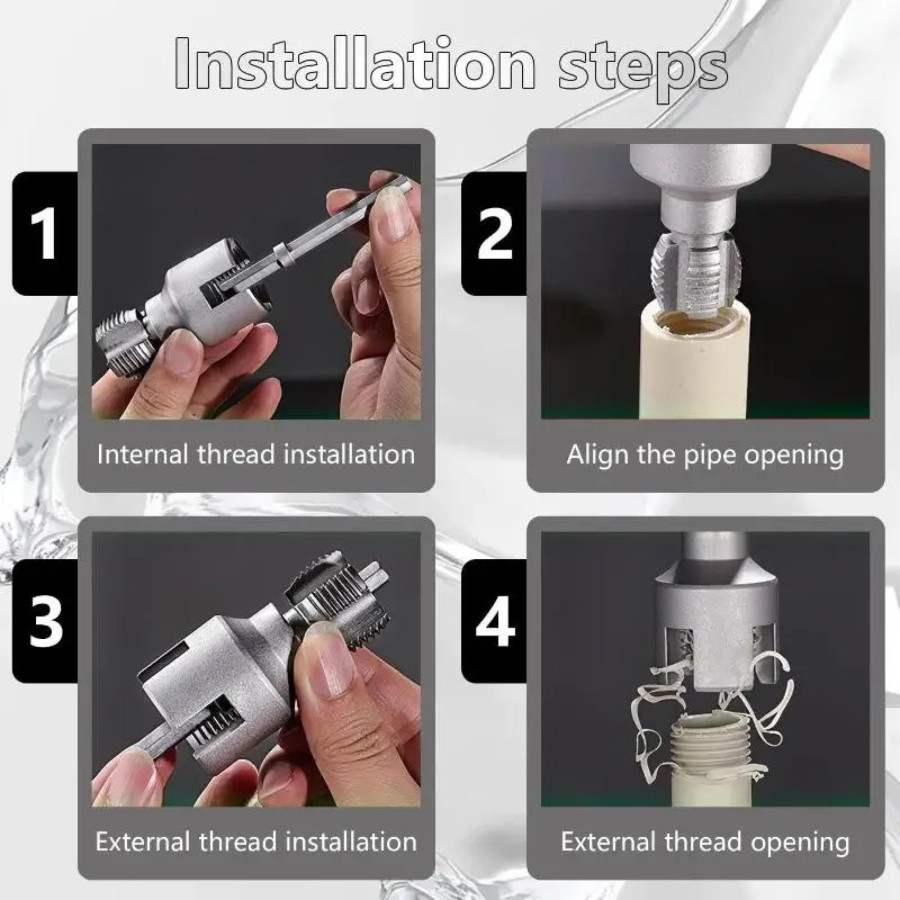 2Pcs 1/2''&3/4'' Water Pipe Integrated Internal & External Pipe Threading Tool