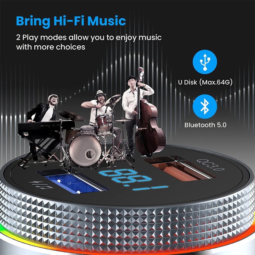 Bluetooth 5.0 Car Wireless FM Transmitter Adapter 2USB PD Charger Hands-Free AUX