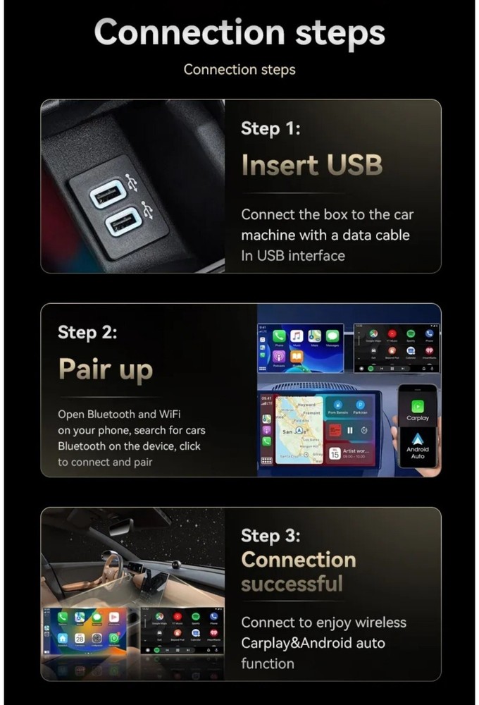 USB Wireless CarPlay Adapter Dongle for Apple iPhone & Android Auto Plug & Play