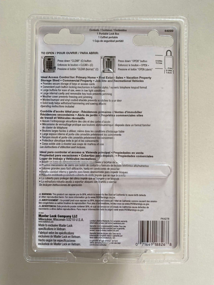 Master Lock Portable Key Lock Box Push Button Resettable Combination 5422D NEW