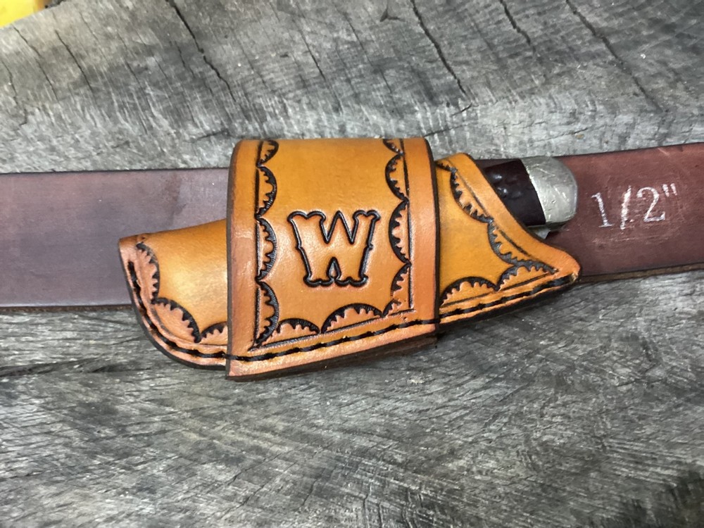 Leather Folding Knife Sheath Horizontal Trapper 4 1/8" Size(Sheath Only)
