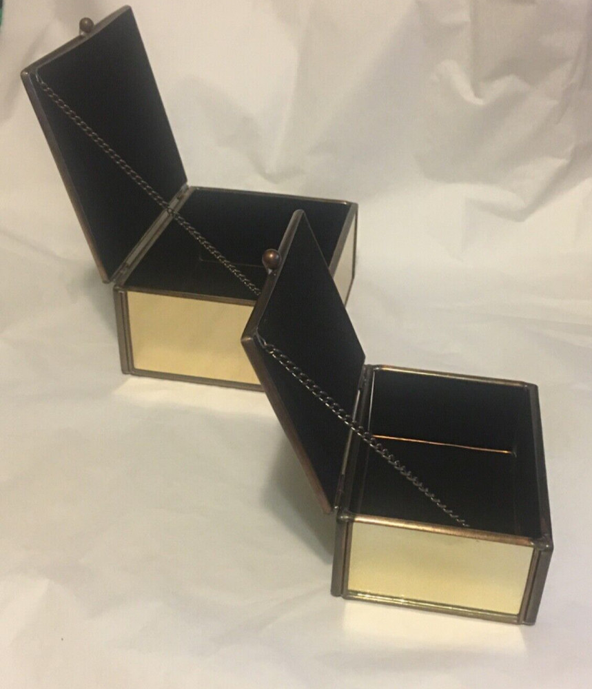 Two Decorative Mirror Metal Boxes Butterfly Apple Label