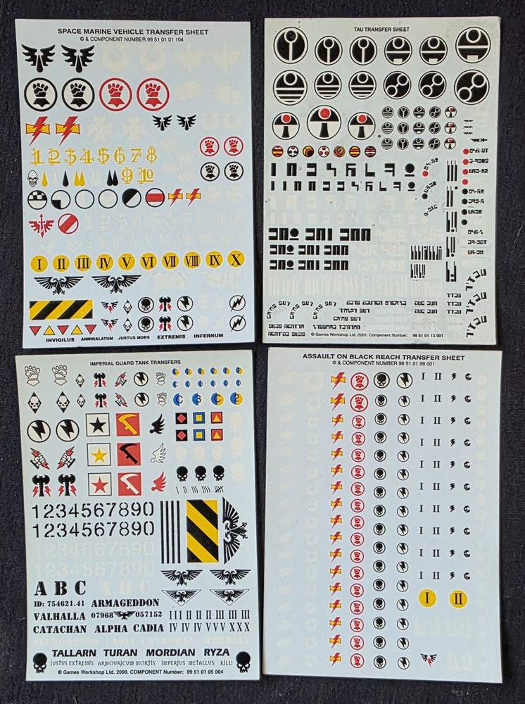 Warhammer 40k Decal Transfer Sheets x 4