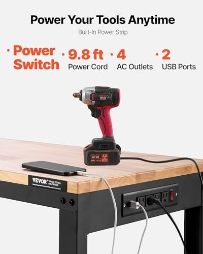 Heavy Duty Adjustable Workbench 2000 lbs Capacity, 61"x20", Height Adjustable 27