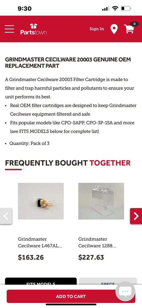 Grindmaster-Cecilware 20003 Unused Filter Cartridges