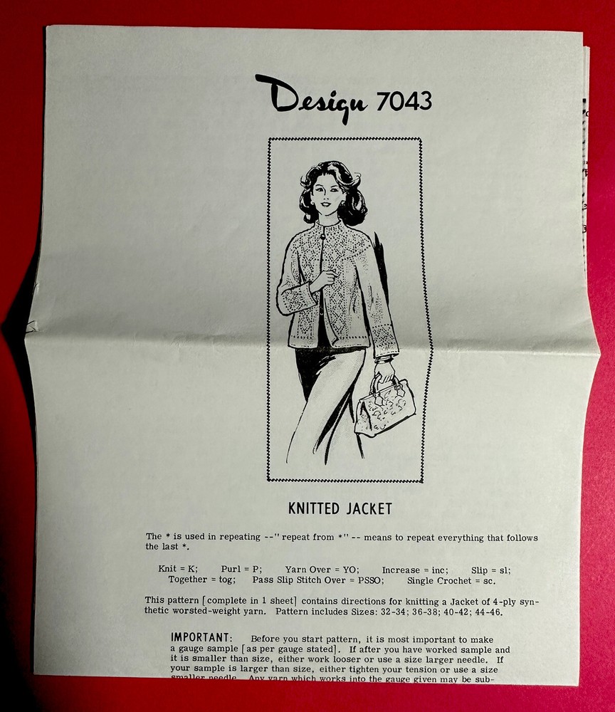 Rare Alice Brooks? Knitted Jacket Mail Order Knitting Pattern 7043