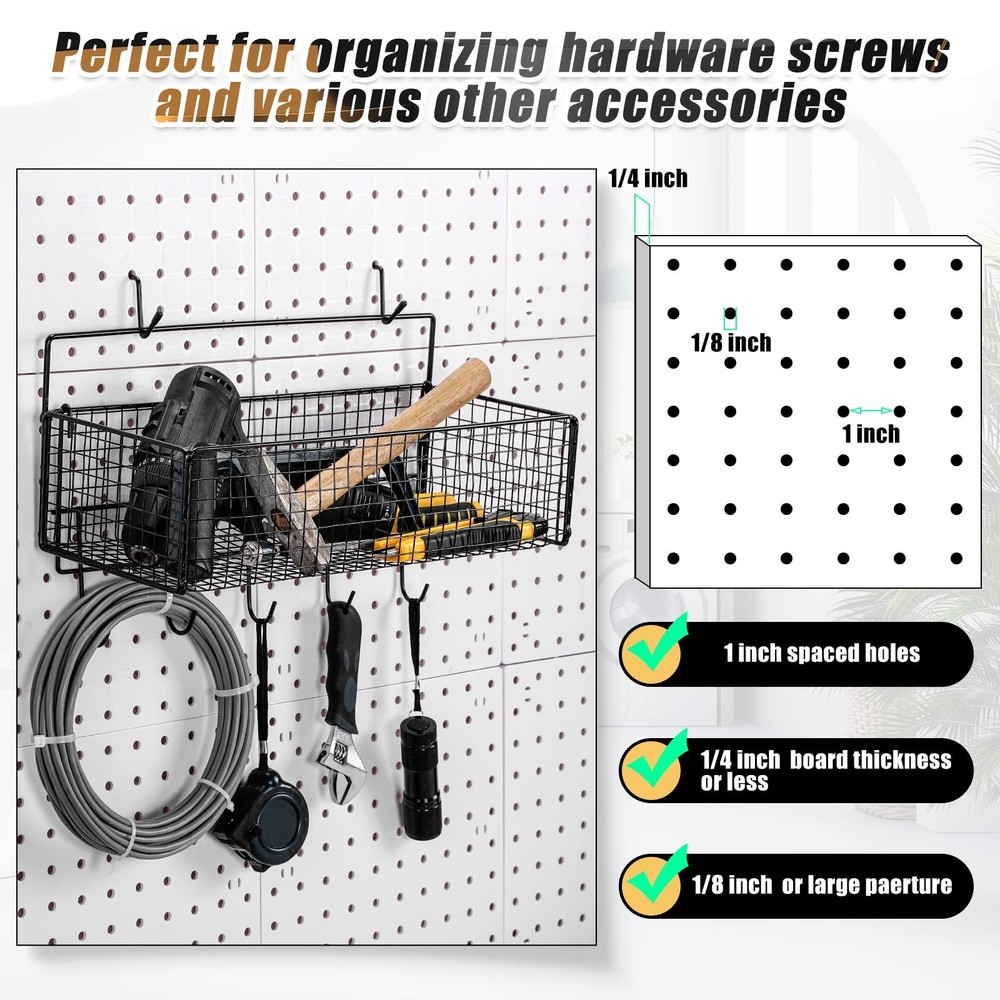 Shimeyao 2 Pcs Pegboard Accessories Set Including 2 Baskets black
