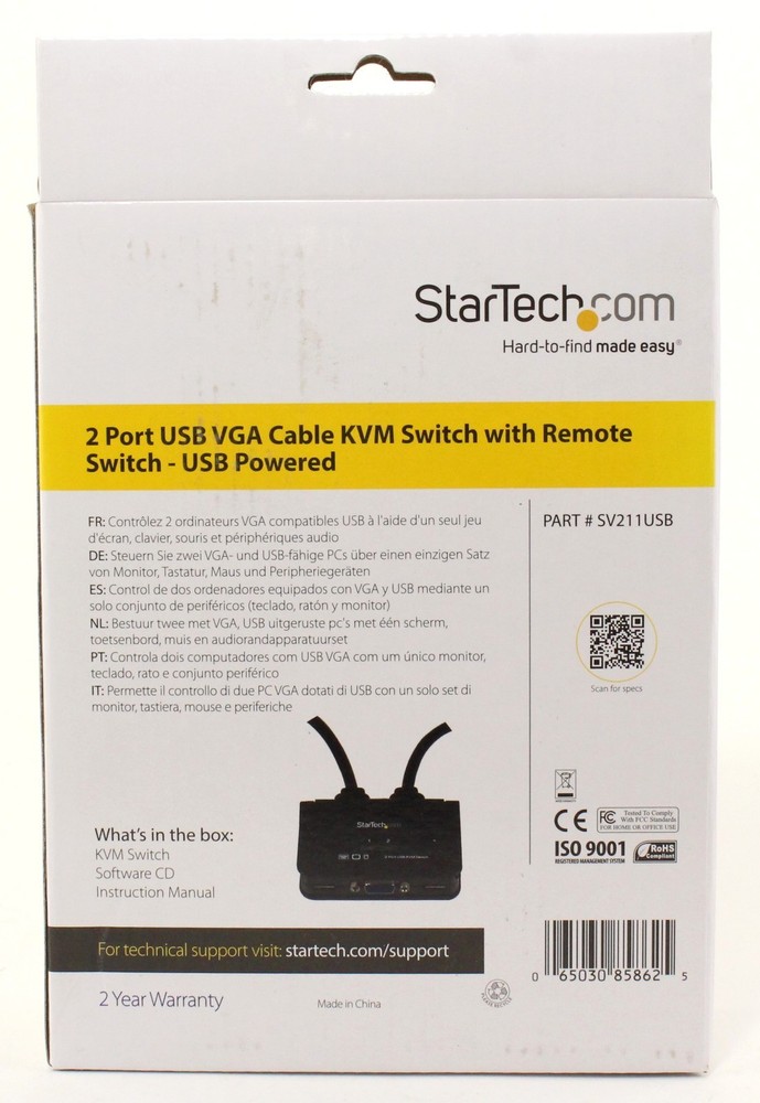 Startech 2 Port USB VGA KVM Cable with Remote Switch