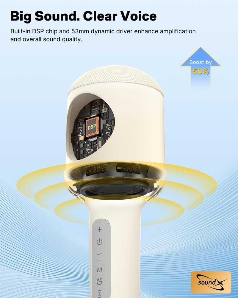 Wireless Bluetooth Karaoke Microphone with Dynamic Lights, Portable Handheld Mic