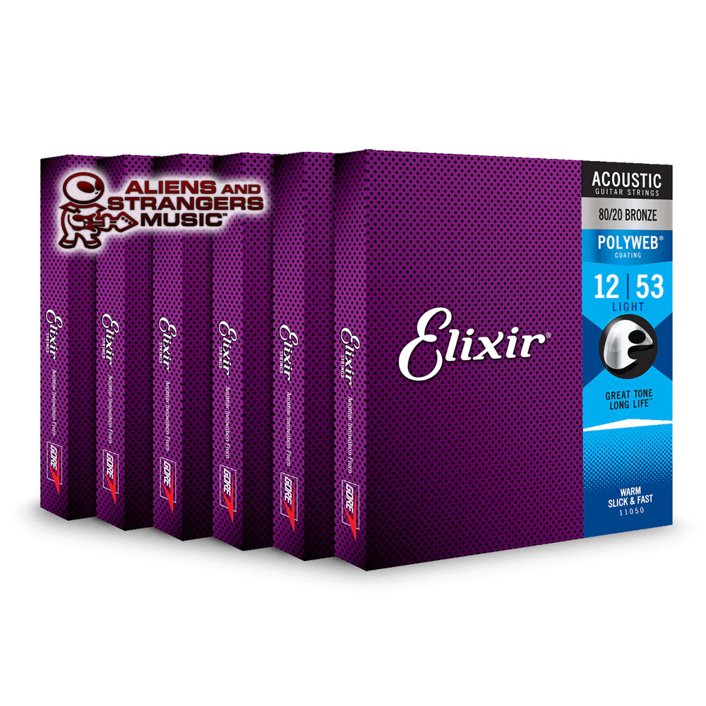 6 Sets! Elixir POLYWEB 80/20 Bronze Acoustic — 11050 Light .012-.053