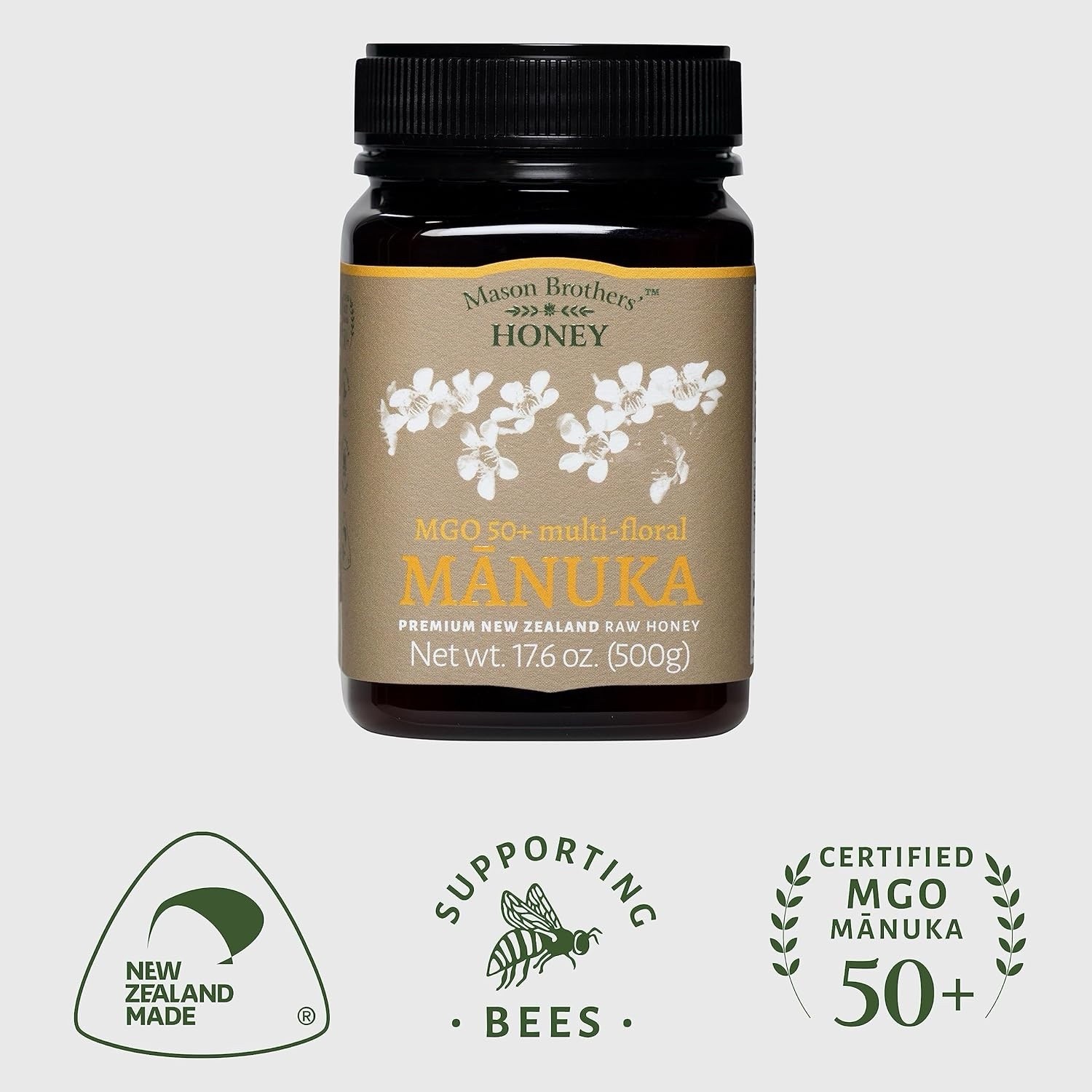 Raw Manuka Honey | Mason Brothers’ MGO 50+ | Multi Floral | 17.6oz