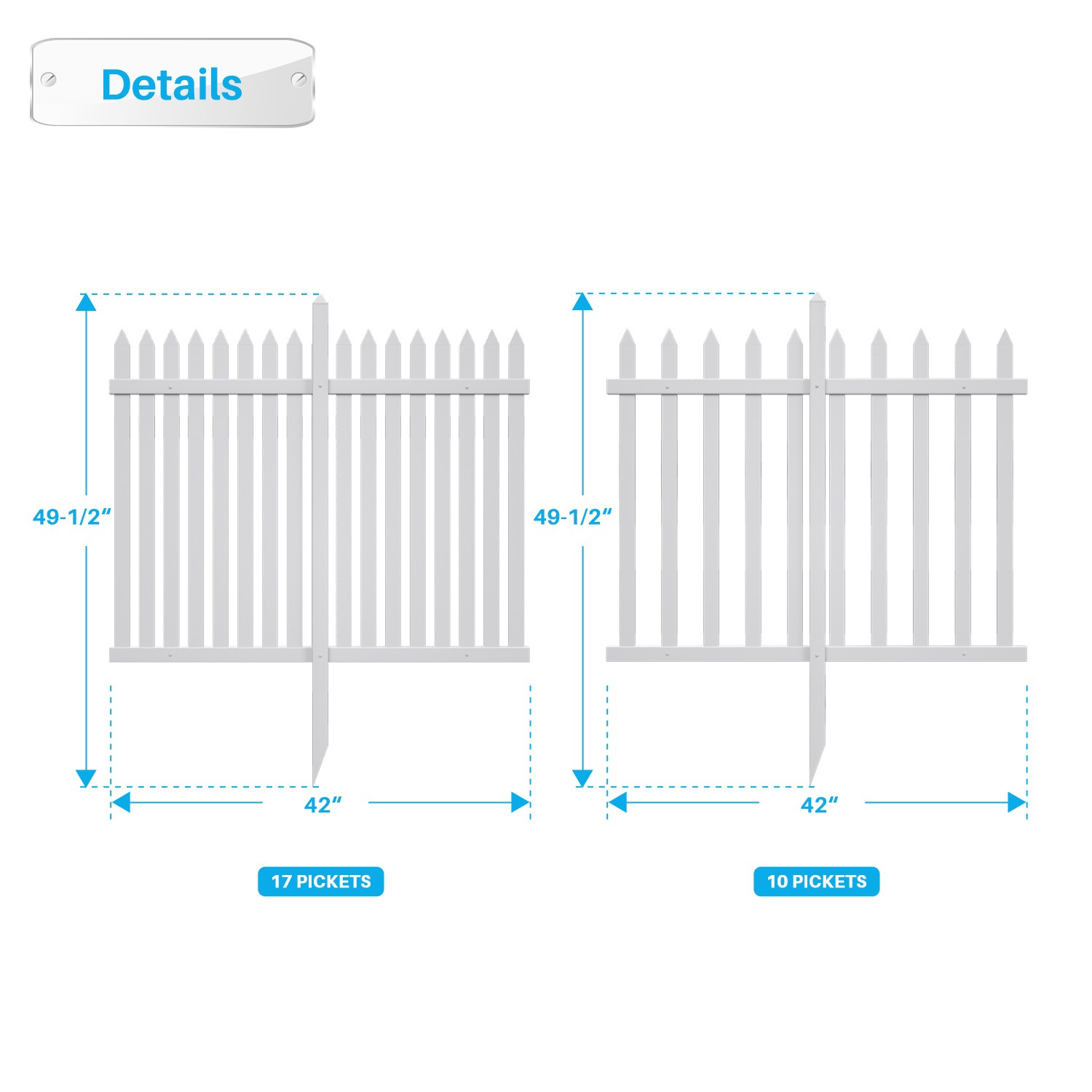 84''Wx 30''H Vinyl Picket Fence Garden Fence Panels w/20 Pickets for Soft Ground