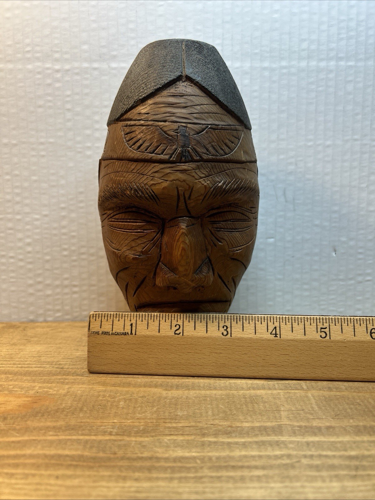 Antique Native American Hand Carved Medicine Man Cedar Mask Head Sculpture Rare