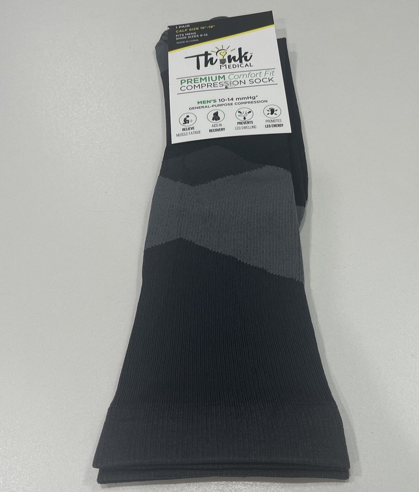 Think Medical- Mens Black And Grey Patterned Compression Socks- Size 10-14