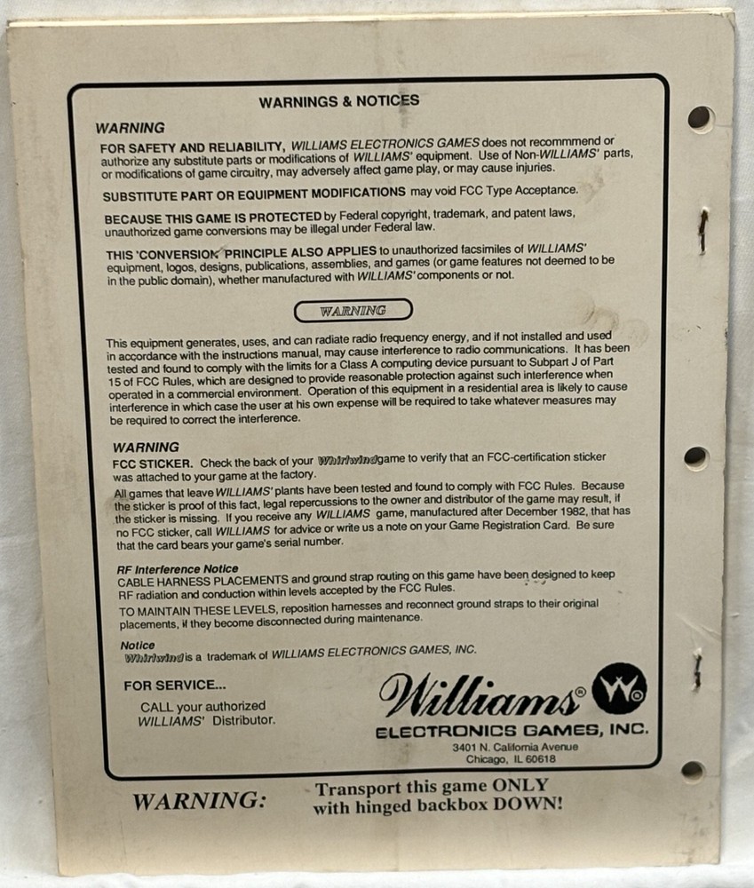 ORIGINAL-WILLIAMS-WHIRLWIND-OPERATIONS MANUAL-OPERATORS HANDBOOK