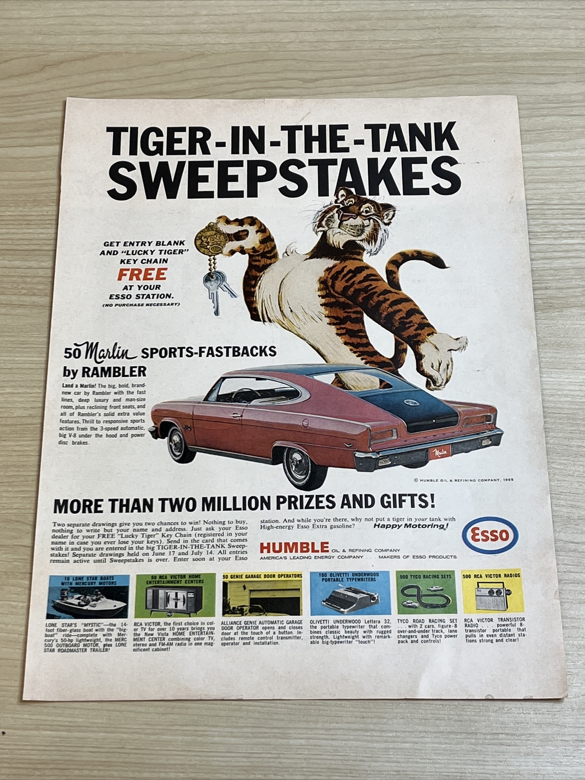 Esso Tiger In The Tank Sweepstakes 50 Marlin 1965 Vintage Print Ad Life Magazine