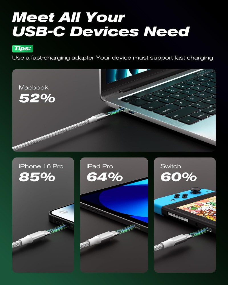 5-Pack Braided USB C Type-C Fast Charging Data SYNC Charger Cable Cord 3/6/10FT