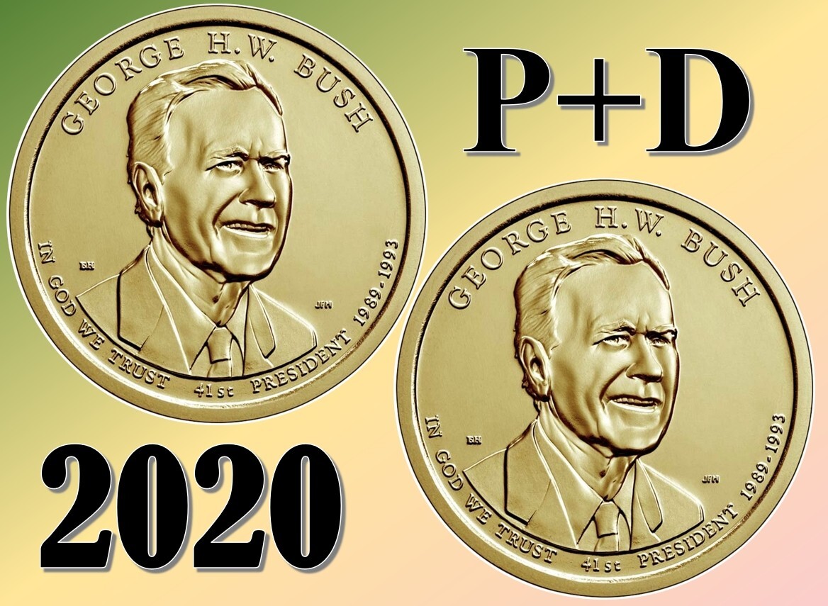 💰 2020 P & D Presidential George HW Bush  $1 - UNC coin US mint Set of 2 coins