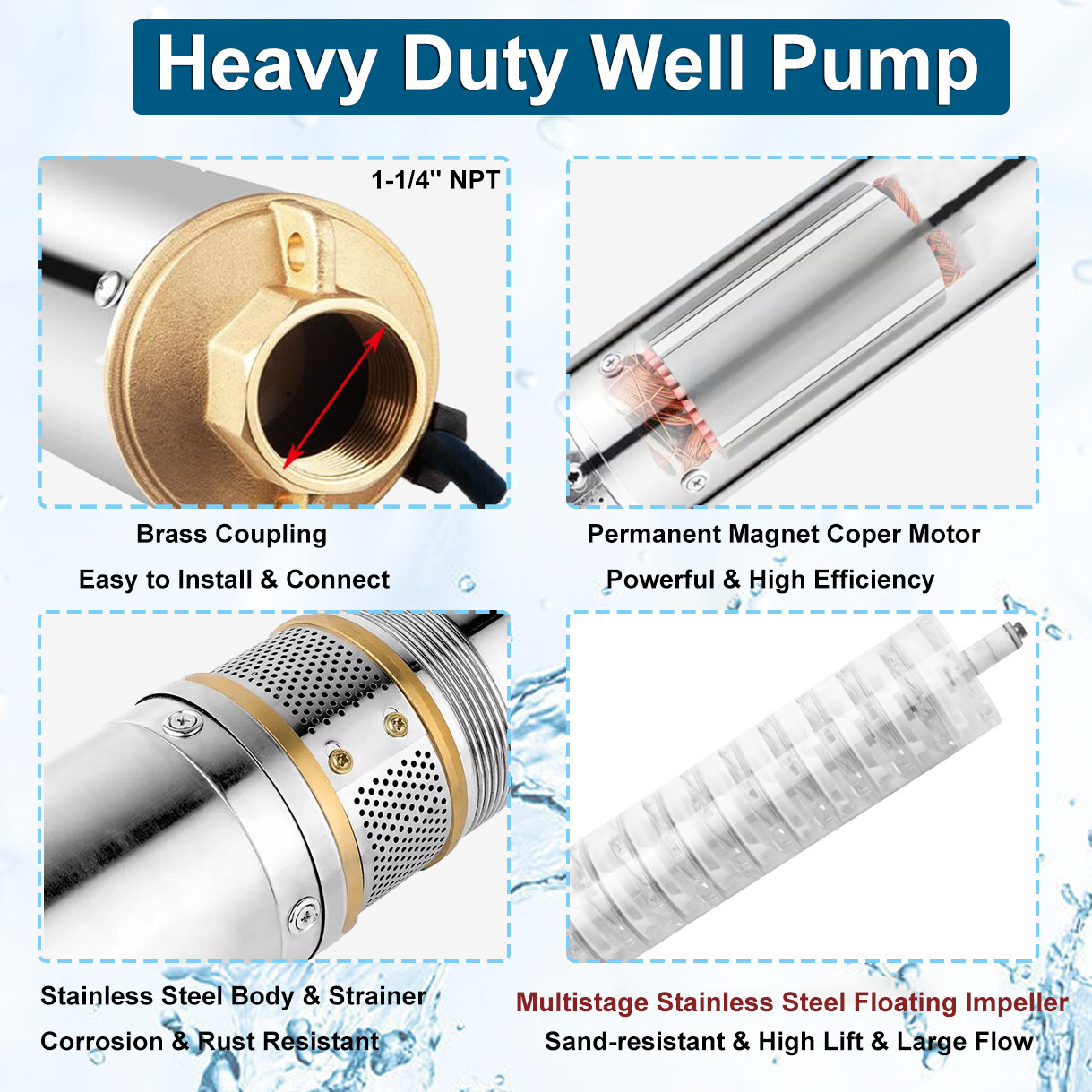 DC 48V 4in Solar Pump Submersible Pump Bore Deep Well Pump+MPPT Controller 600W