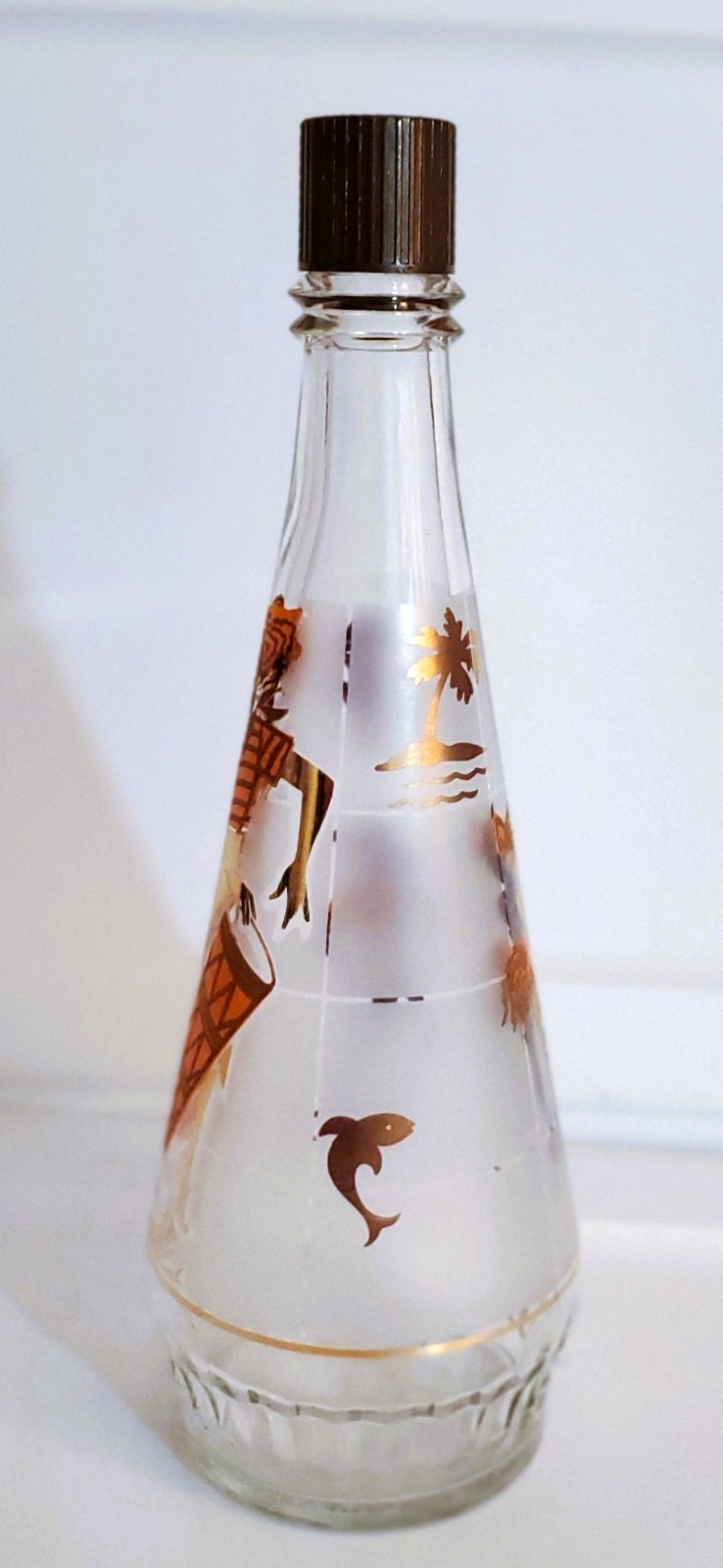 Frosted Decanter Caribbean Cruise Calypso Gold Orange 1959 VTG MCM Libbey