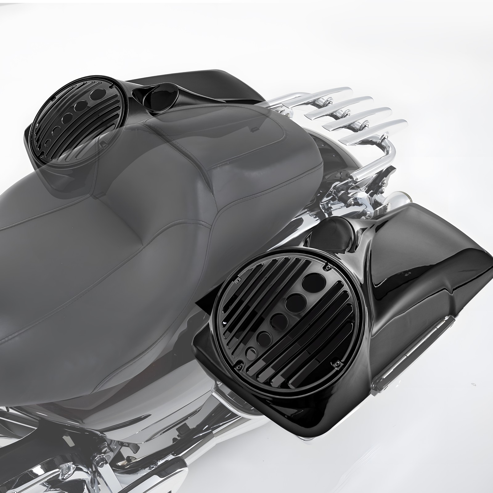 Vivid Black 8" Speaker Lids w/ Tweeter port For Harley 1994-13 Touring FLTR FLHT