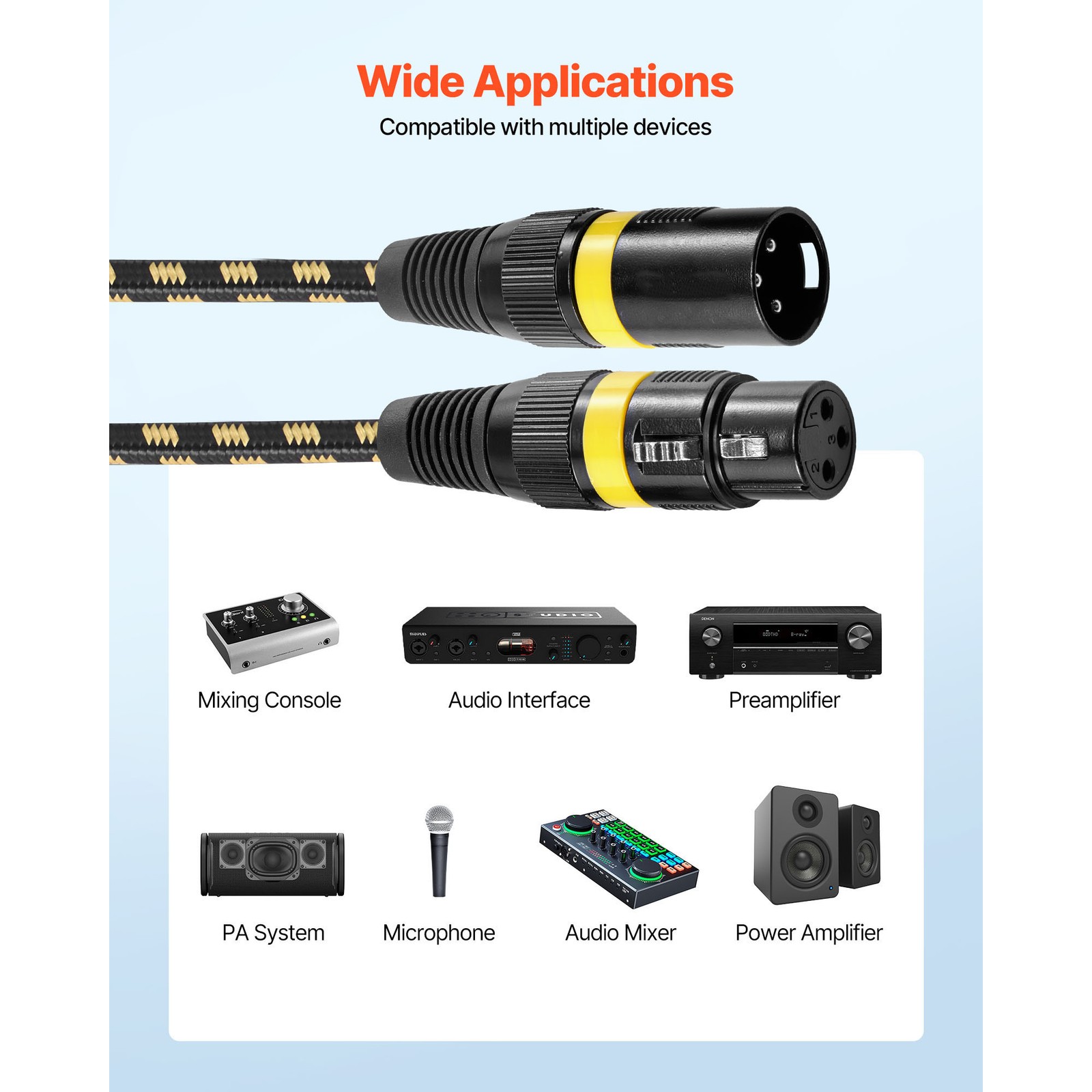 Uimoso 25 ft 6-Pack XLR Cables, Balanced 3-Pin Male to Female Microphone Cords