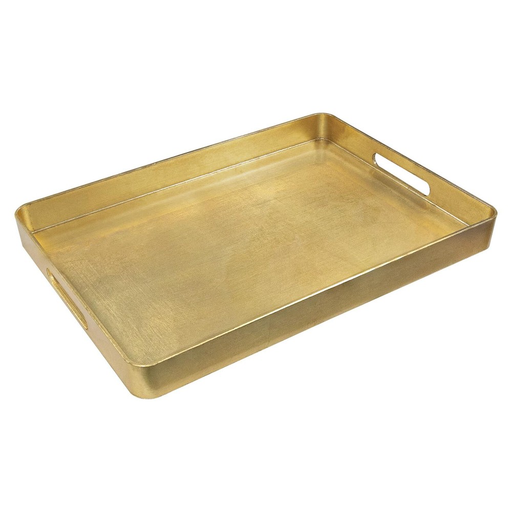 Gold Decorative Tray with Handles Foil Serving Tray for Ottoman Rectangular C...