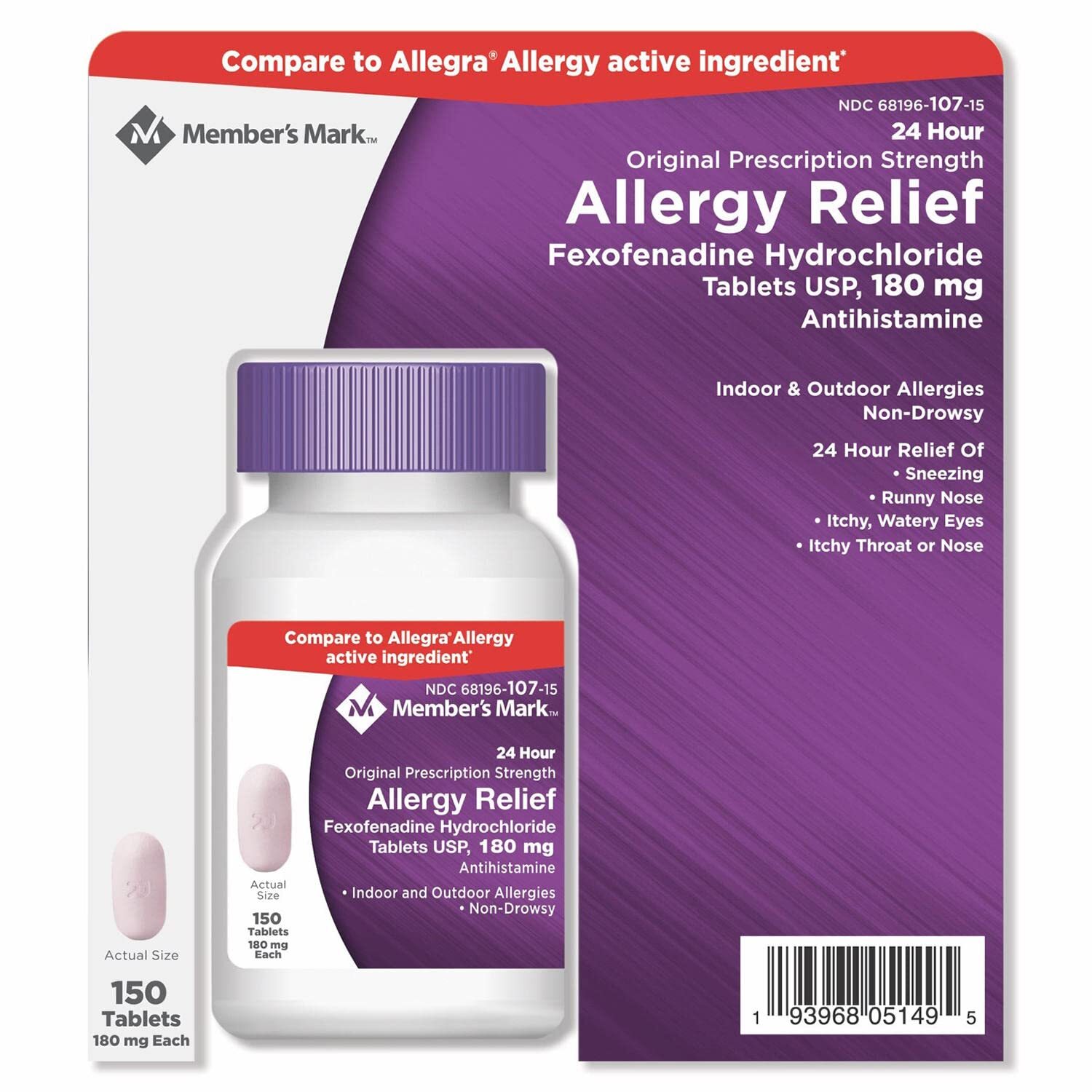 Members Mark 180mg Allergy Relief, Fexofenadine (150 Count)