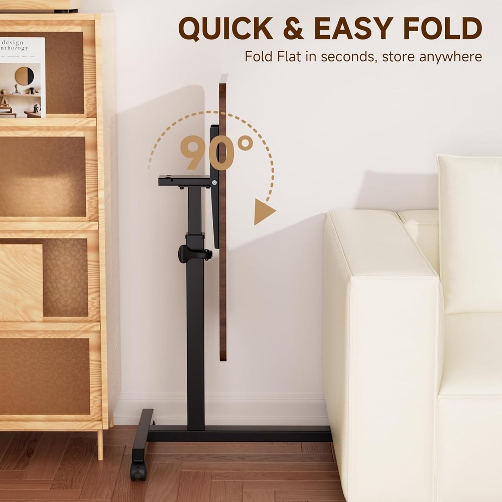 Adjustable Overbed Bedside Table W/ Lockable Wheels Foldable Mobile Rolling