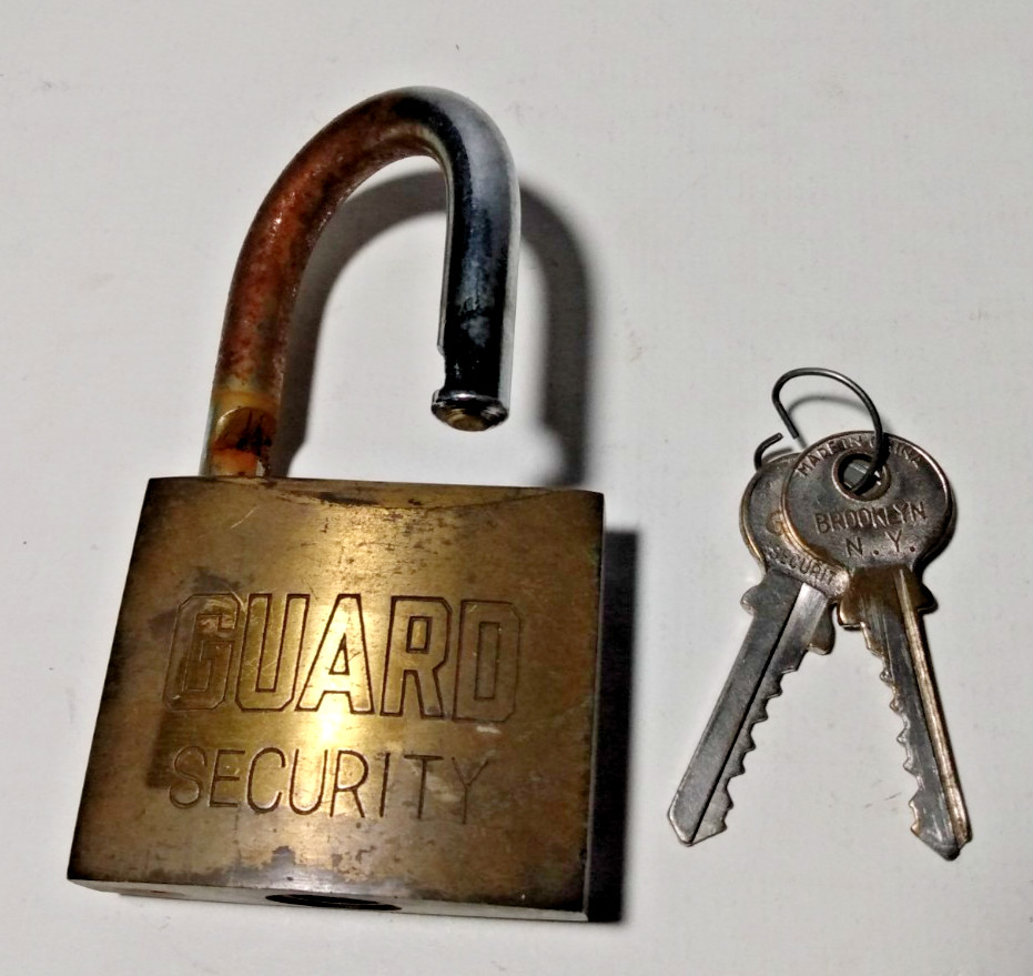 Large Heavy Brass GUARD SECURITY Padlock with Two Keys