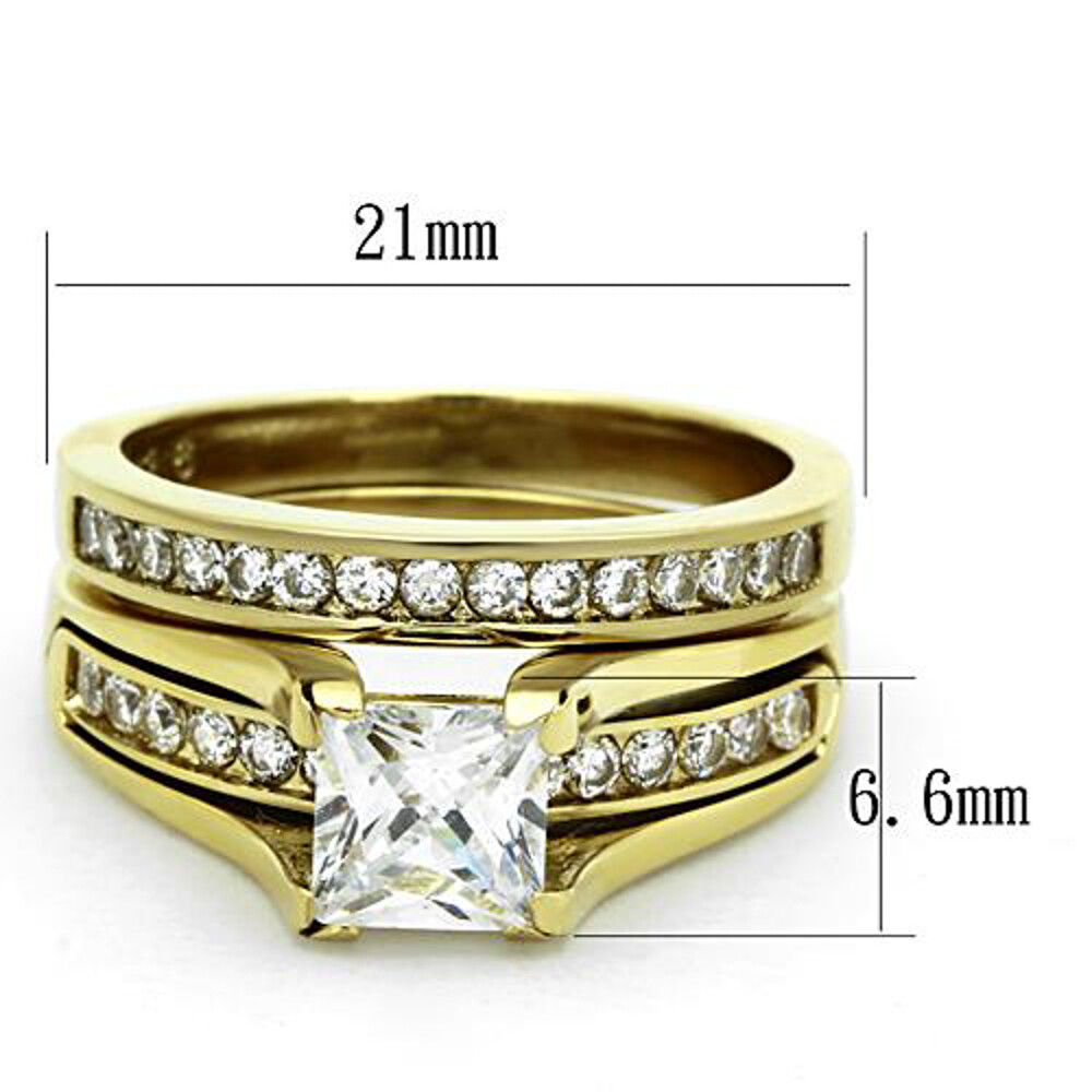 2.10 Ct Princess Cut CZ Stainless Steel 14k GP Wedding Ring Set Women's Sz 5-11