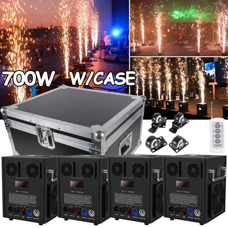 4X Cold Spark Machine DJ Stage Effect Firework Machine Wedding DMX w/Flight Case
