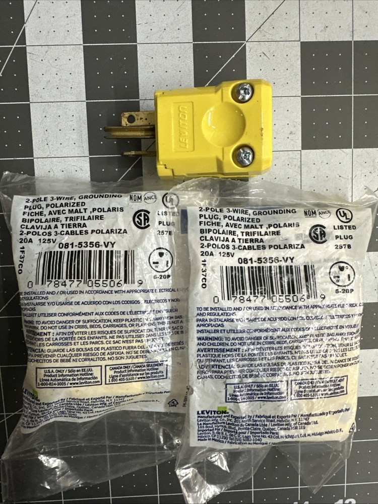 NOS (3)-Leviton 20A 125V 3-Wire 2-Pole Python Cord Plug 081-05356-0VY