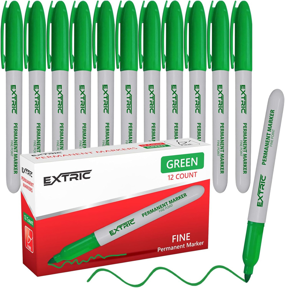 Permanent Markers Green, 12 Count Fine Point Markers, Quick Drying