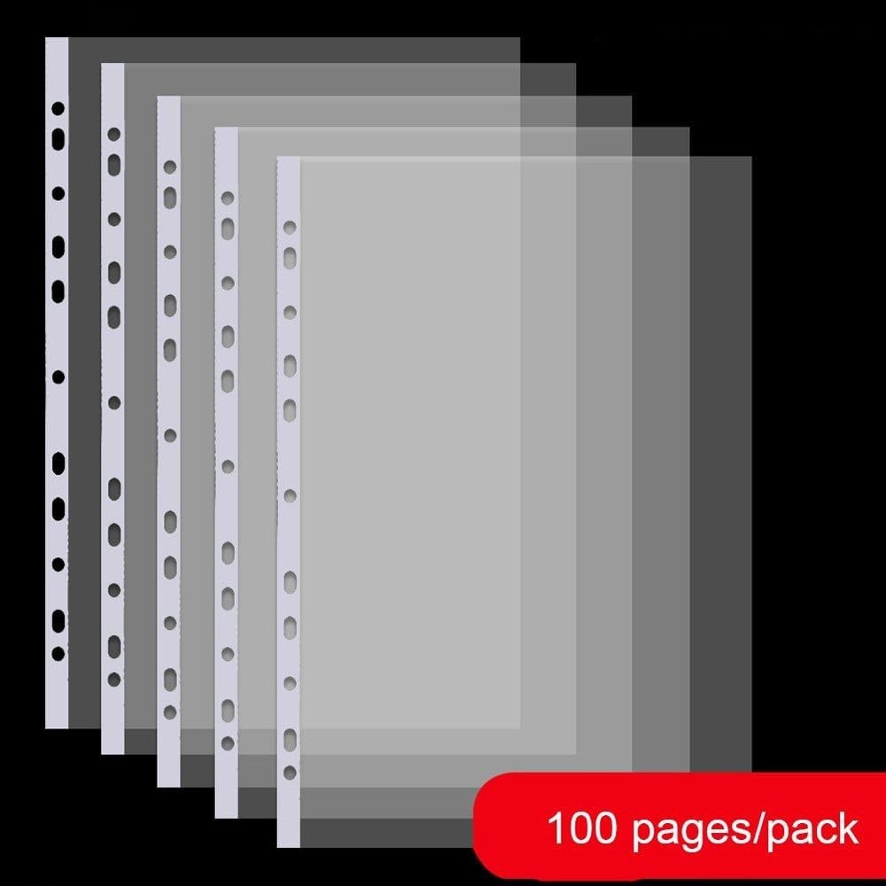 A4 Punched Pocket, 100 Pages/pack Transparent Document Folder Wallets Sleeves