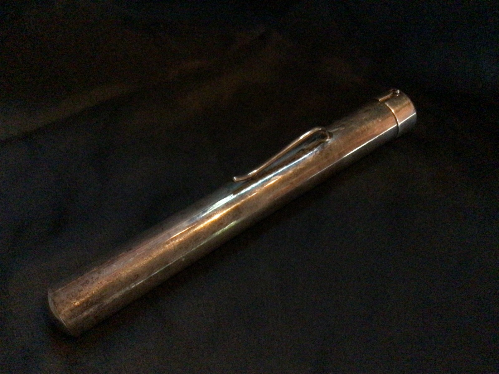 Vtg Sterling Taxco Mexico Signed TH-125 Silver Tube Cigar Holder Clip on Case