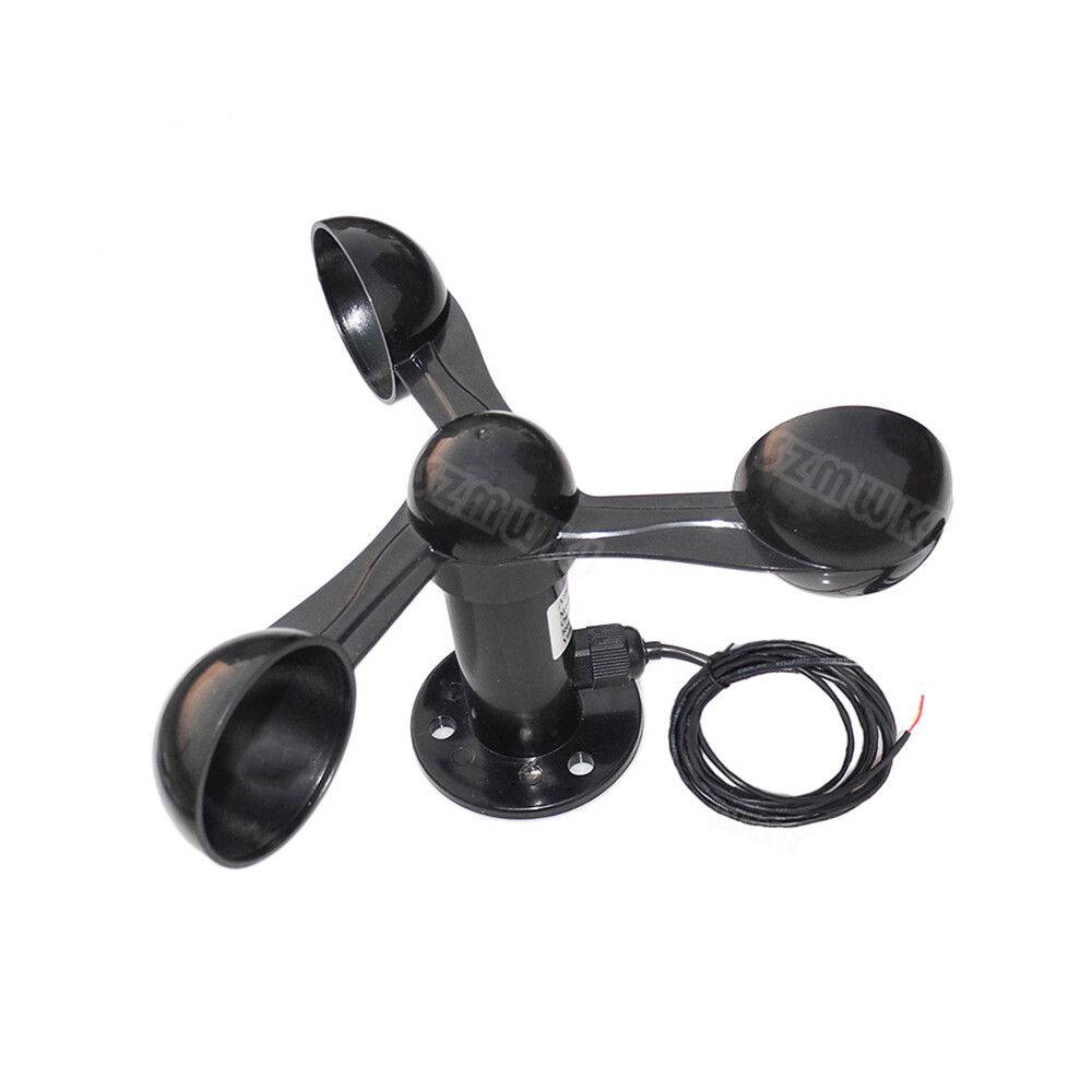 3 Cups Polycarbonate Wind Speed Sensor Voltage Signal Output Black Anemometer IG
