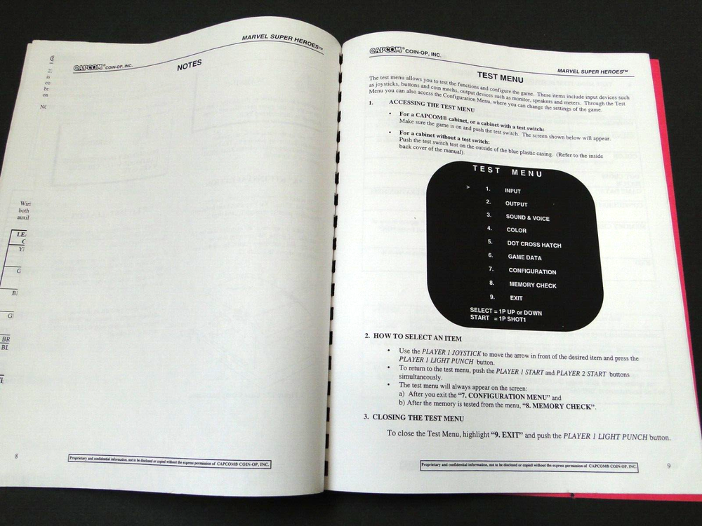 Vintage 1995 Capcom - Marvel Super Heroes Arcade Operators Manual