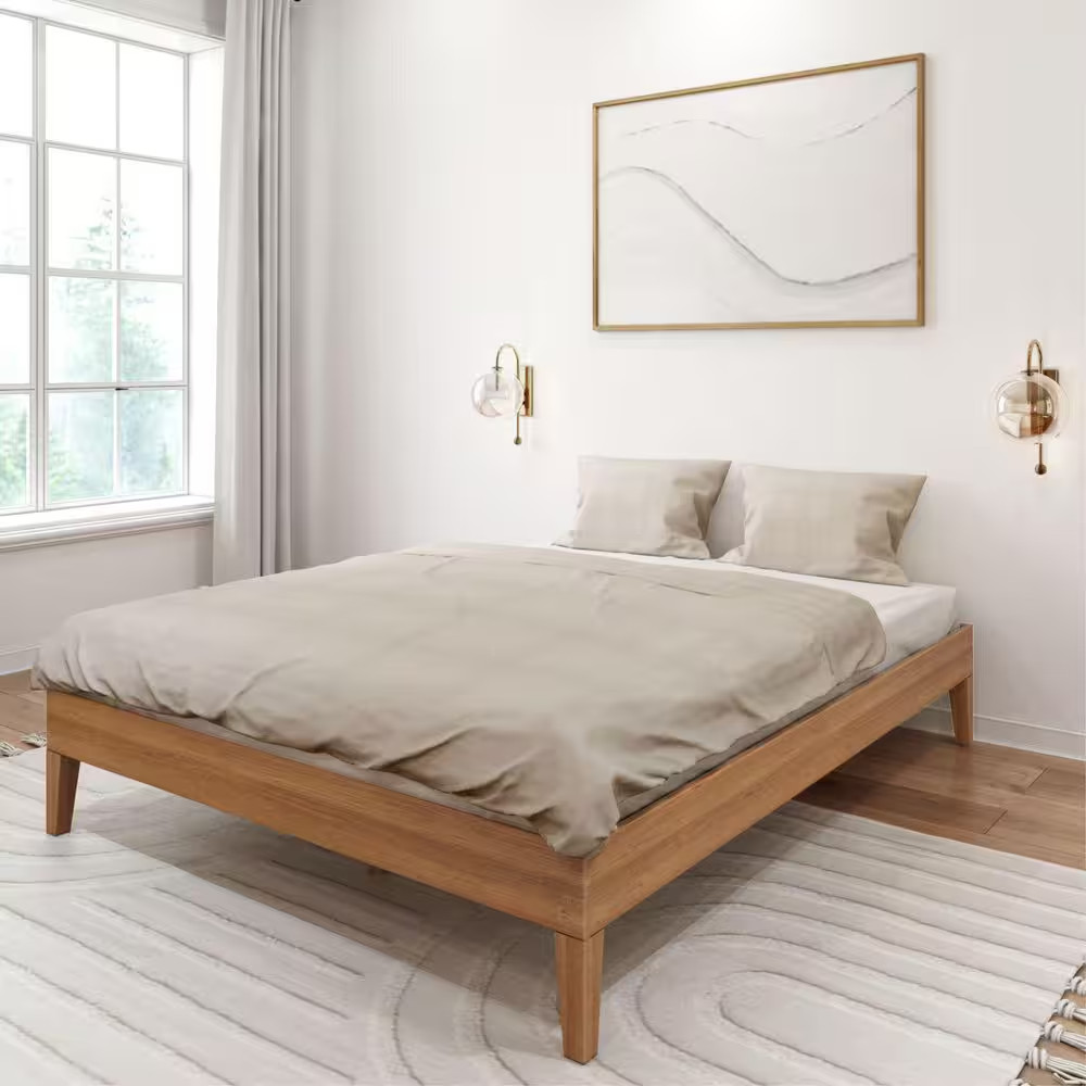Plank plus 3Beam Pecan Solid Wood Queen Size Platform Bed
