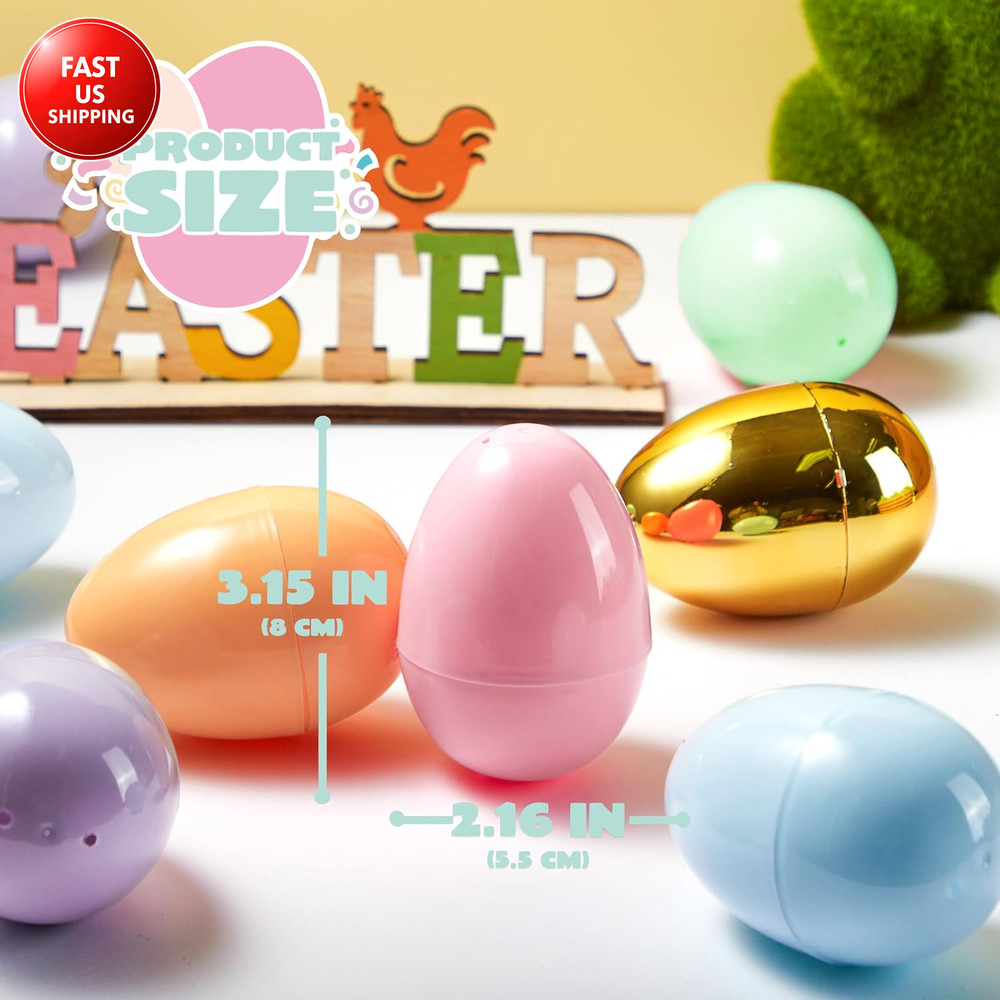 100PCS 3.15" Pastel Easter Eggs + 2 Golden Eggs, Empty Easter Eggs Fillable, Col