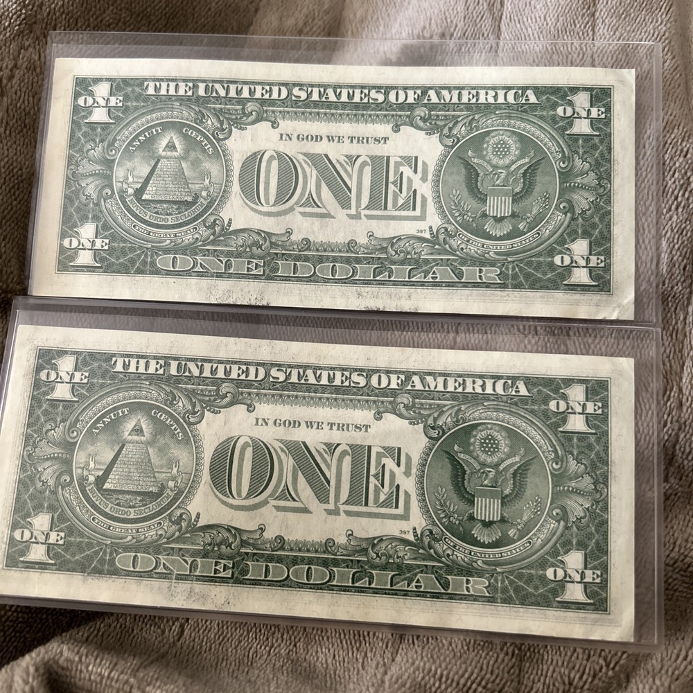 (2) $1 Silver Certificate 1957 B Uncirculated Sequential Bank Notes Blue Seal