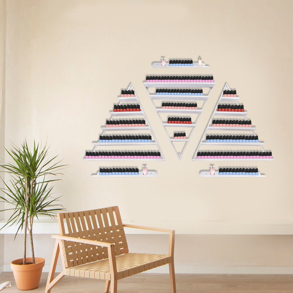 5-Tier Wall-Mounted Triangle Nail Polish Display Rack Set - White