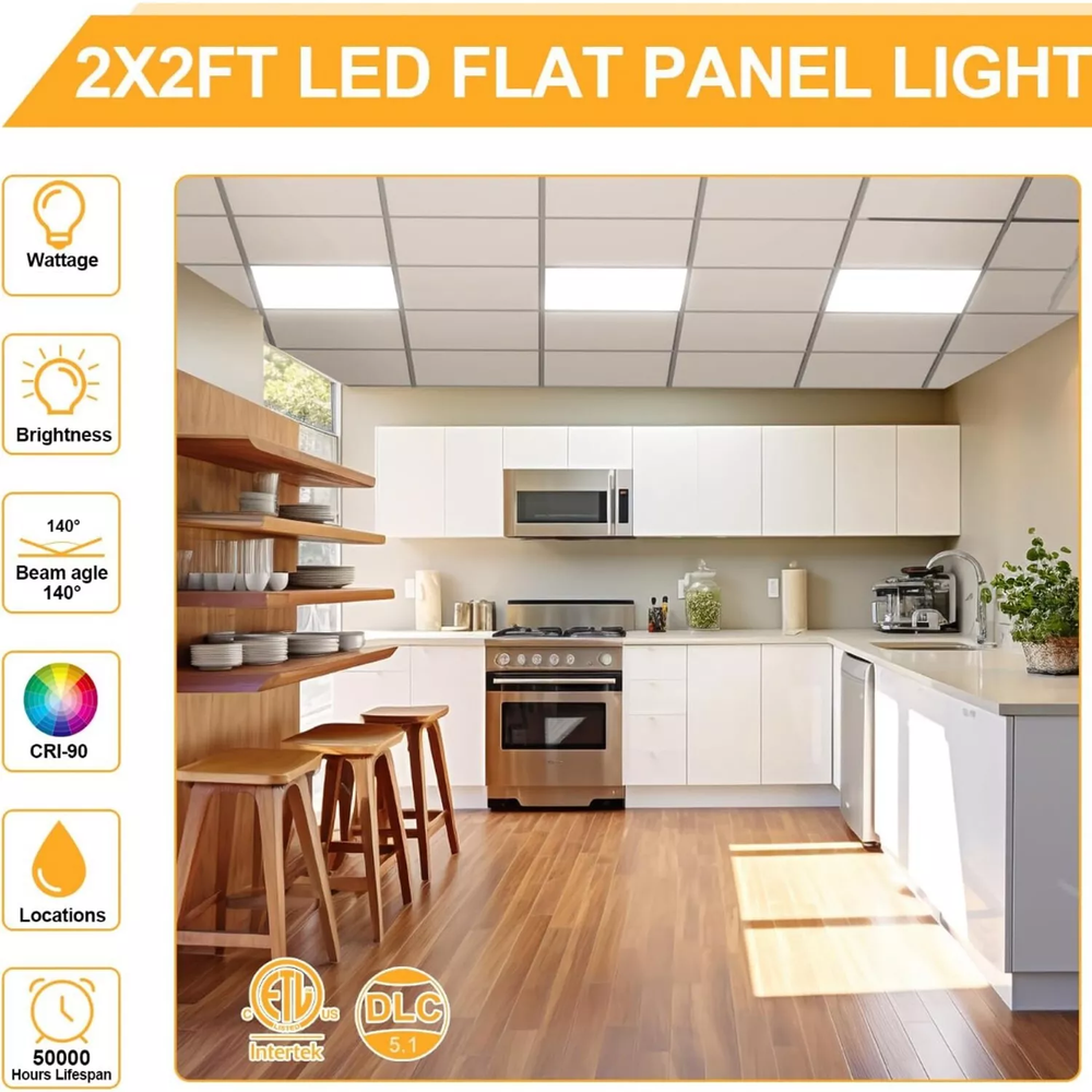 2Pack 2x2FT 45W LED Flat Panel Light,0-10V Dimmable,Drop Ceiling Lights,100-277V