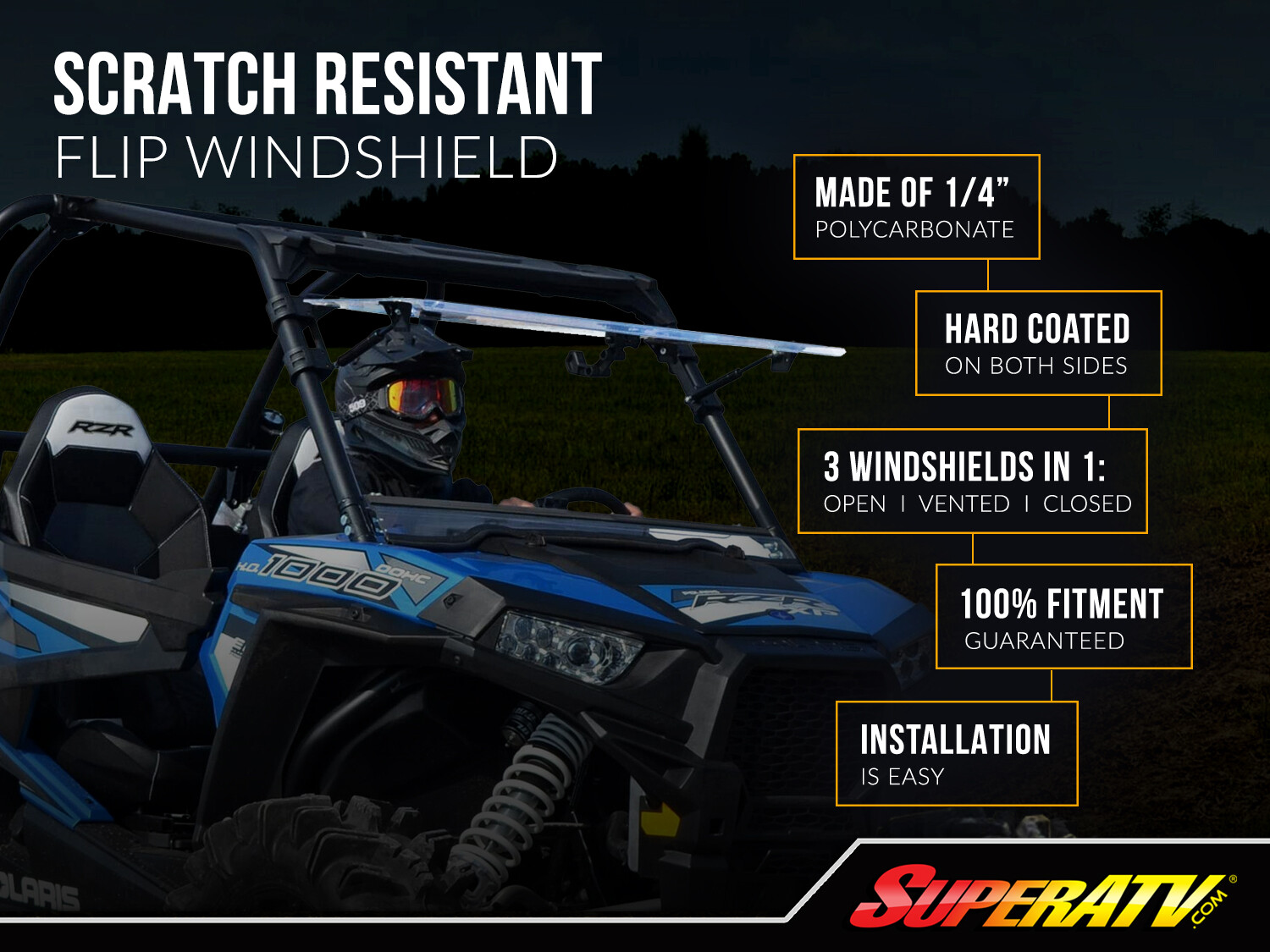SuperATV Scratch Resistant Flip Windshield for Arctic Cat Wildcat Trail Sport