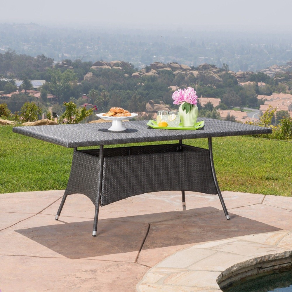 Manteo Modern Outdoor Rectangular Gray Wicker Dining Table