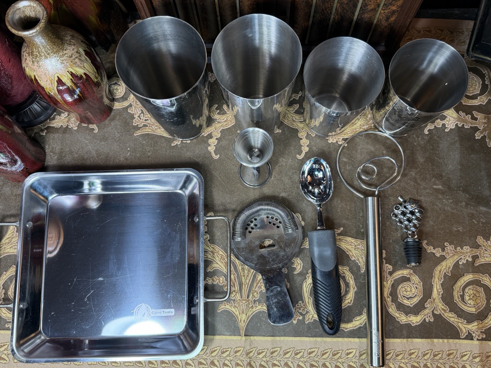 Stainless Steel Cocktail Shaker Set Bar Tools Lot Jigger Strainer Spoon