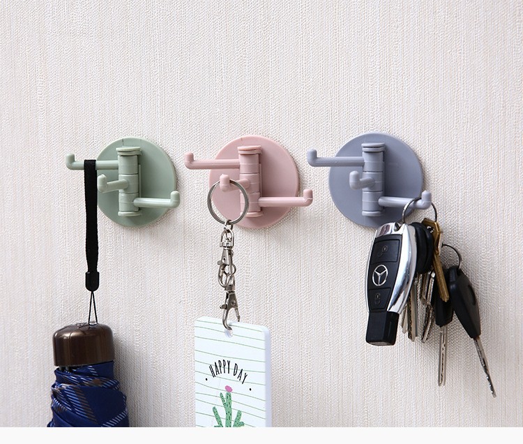 Set of 3 Random-Colored Rotating Hooks – Multifunctional Plastic Wall Hooks for