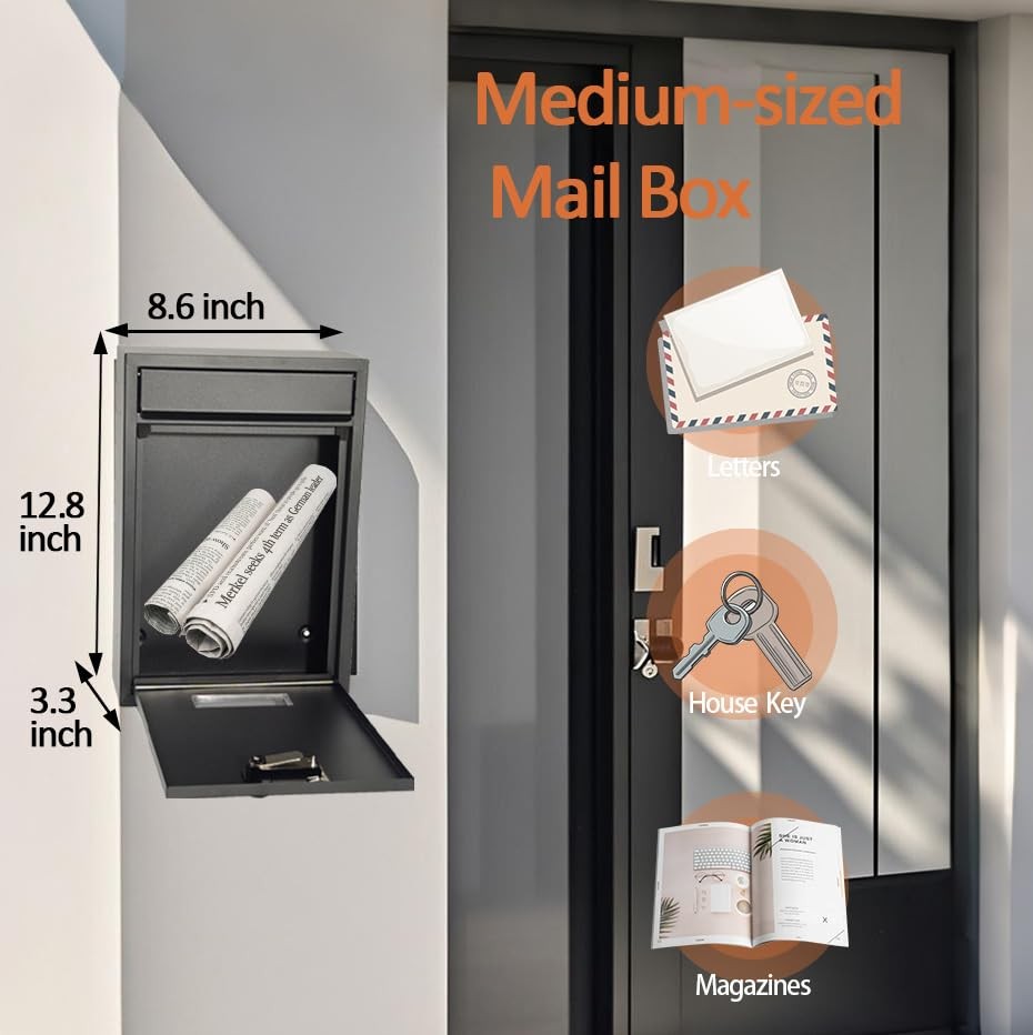 Secure Wall Mount Mailbox with Combination Lock - Metal Drop Box for Outdoors