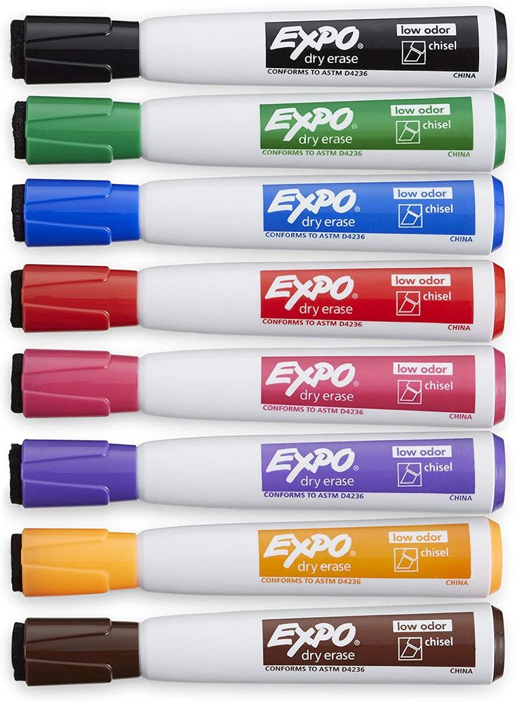 EXPO Magnetic Dry Erase Markers with Eraser, Chisel Tip, 8 Count