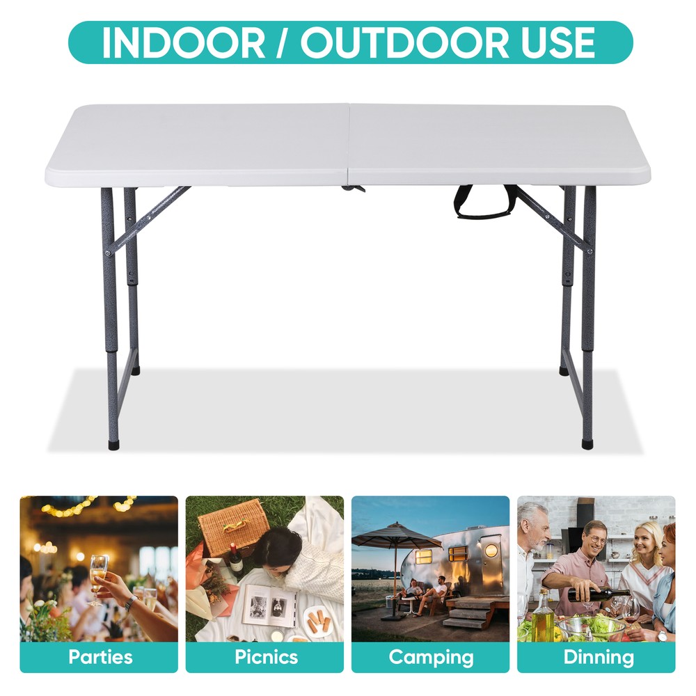 4ft Folding Table Foldable Legs & Adjustable Height Utility Camping Table White